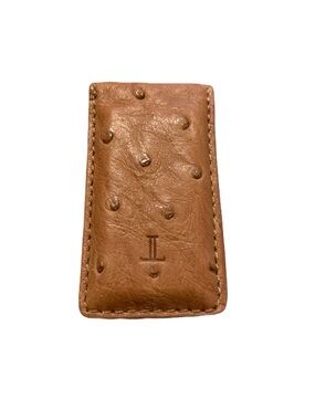 Men’s Tan Brown Genuine Ostrich Skin Strong Magnetic Money Clip Made in USA